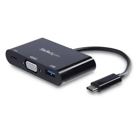 StarTech Multiport video adaptér USB-C na VGA & USB-A & PowerDelivery 60W černá / 2048 x 1280p / 60Hz / Thunderbolt 3
