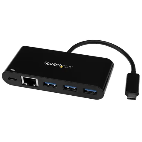 StarTech USB-A Hub 3 porty černá / napájení 60W / 3x USB-A / 1x USB-C / 1x RJ-45