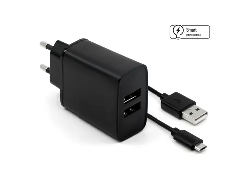 FIXED Set síťové nabíječky 15W s 2xUSB výstupem a USB & micro USB kabelu 1m černá / Smart Rapid Charge