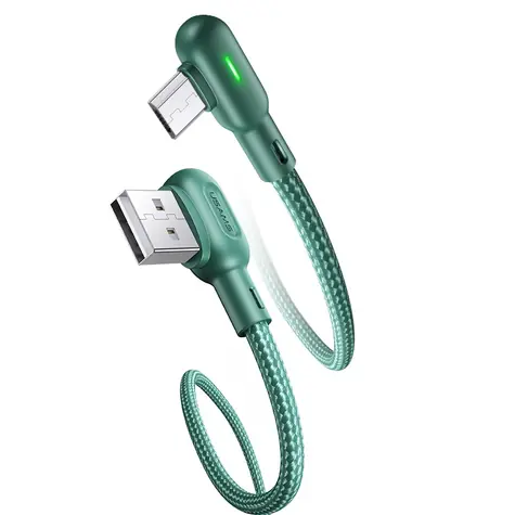 USAMS SJ458 U57 Kabel Braided MicroUSB 1.2m zelená / pravý úhel / s osvětlením
