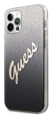 GUESS PC & TPU vintage Zadní Kryt pro Apple iPhone 12 & 12 Pro Gradient  černá