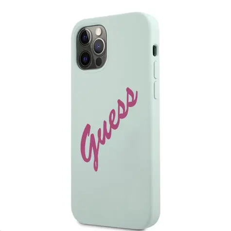 GUESS Silicone Vintage Fuschia Script Zadní Kryt pro Apple iPhone 12 & 12 Pro modrá