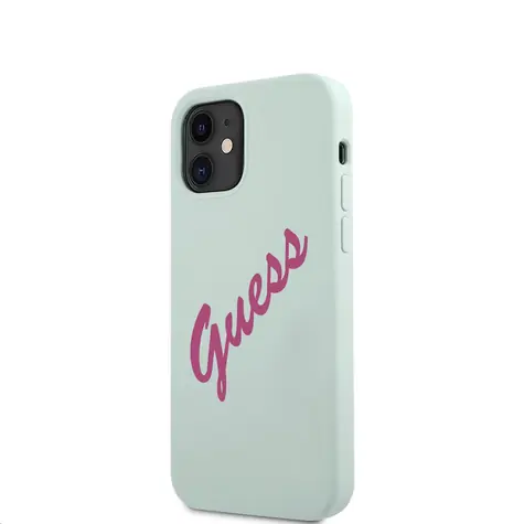 GUESS Silicone Vintage Fuschia Script Zadní Kryt pro Apple iPhone 12 mini modrá 