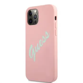 GUESS Silicone Vintage Green Script Zadní Kryt pro Apple iPhone 12 & 12 Pro růžová