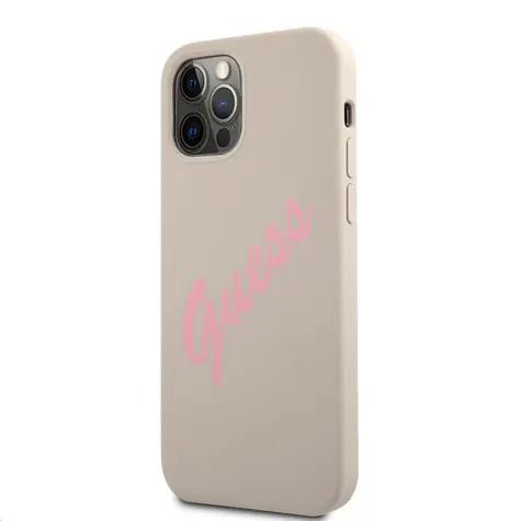 GUESS Silicone Vintage růžová Script Zadní Kryt pro Apple iPhone 12 & 12 Pro šedá