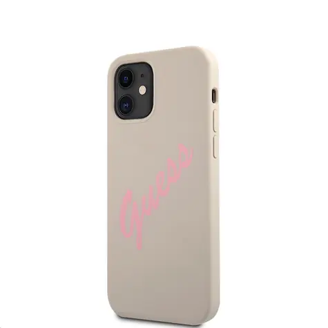 GUESS Silicone Vintage růžová Script Zadní Kryt pro Apple iPhone 12 mini šedá