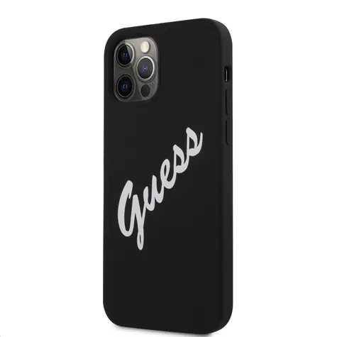 GUESS Silicone Vintage White Script Zadní Kryt pro Apple iPhone 12 Pro Max černá