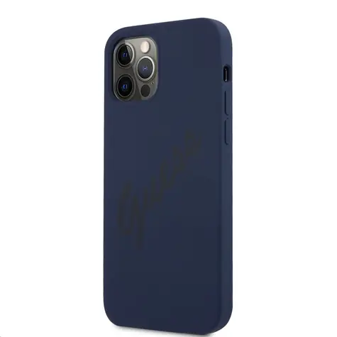 GUESS Silicone Vintage Zadní Kryt pro Apple iPhone 12 Pro Max modrá