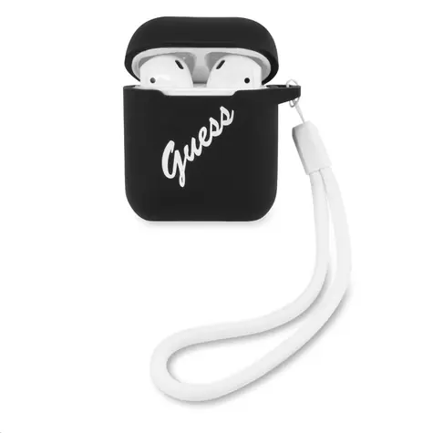 GUESS Vintage Silikonové Pouzdro pro Apple Airpods 1 & 2 černá
