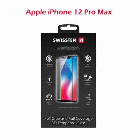 SWISSTEN Ultra Durable 3D FULL GLUE Glass pro Apple iPhone 12 Pro Max černá