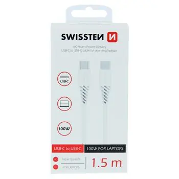 SWISSTEN Datový kabel TPE USB-C & USB-C 1.5m bílá / POWER DELIVERY 5A (100W) 