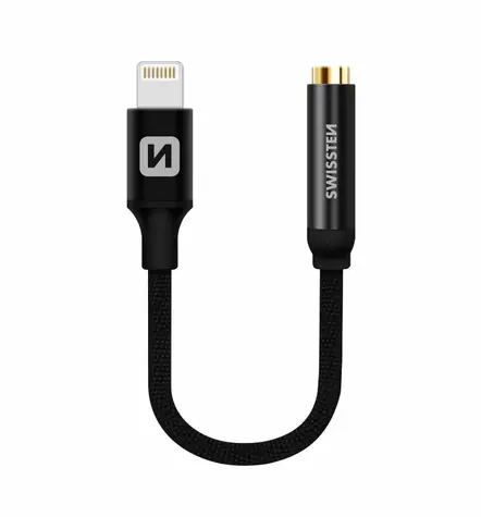 SWISSTEN TEXTILE Audioadaptér Lightning - 3.5mm jack 0.15m černá