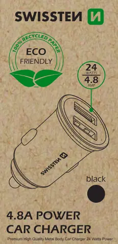 SWISSTEN METAL CL adaptér  2x USB 4.8A černá  (ECO BALENÍ)