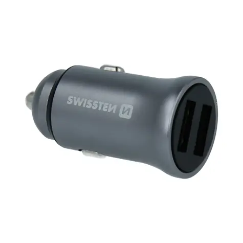 SWISSTEN METAL CL adaptér  2x USB 4.8A stříbrná