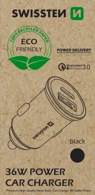 SWISSTEN METAL CL adaptér  USB-C + USB černá  (ECO BALENÍ) / POWER DELIVERY / QUICK CHARGE 3.0 36W