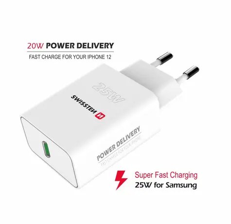 SWISSTEN Síťový adaptér USB-C PD 25W bílá 