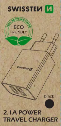 SWISSTEN SMART IC síťový adaptér 2x USB 2.1A POWER černá (ECO BALENÍ)