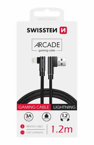 SWISSTEN ARCADE Textilní datový kabel USB - LIGHTNING 1.2m černá