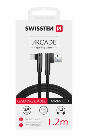 SWISSTEN ARCADE Textilní datový kabel USB - MICRO USB 1.2m černá