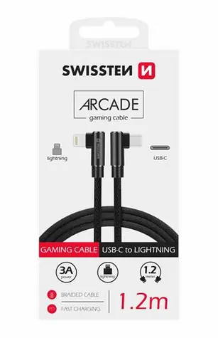 SWISSTEN ARCADE Textilní datový kabel USB-C - LIGHTNING 1.2m černá