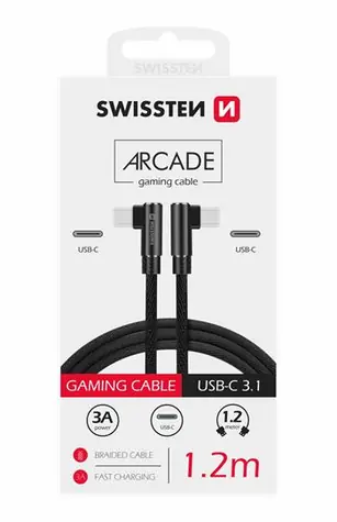 SWISSTEN ARCADE Textilní datový kabel USB-C - USB-C 1.2m černá