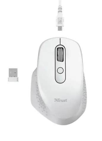 Trust Ozaa Rechargeable Wireless Mouse bílá / Bezdrátová optická myš / 2400DPI / 2.4 GHz / USB 