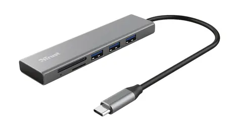 Trust Halyx Fast USB-C Hub & Card reader stříbrná / 3x USB 3.1 / čtečka karet
