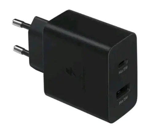 SAMSUNG EP-TA220NBEGEU duální nabíječka 35W černá / Rychlé nabíjení / SFC / AFC / 1x USB-C (35W) / 1x USB-A (15W)