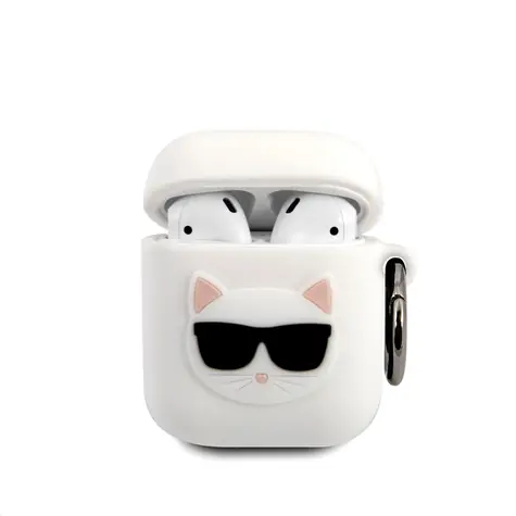 Karl Lagerfeld Choupette Head Silikonové Pouzdro pro Apple Airpods 1 & 2 bílá