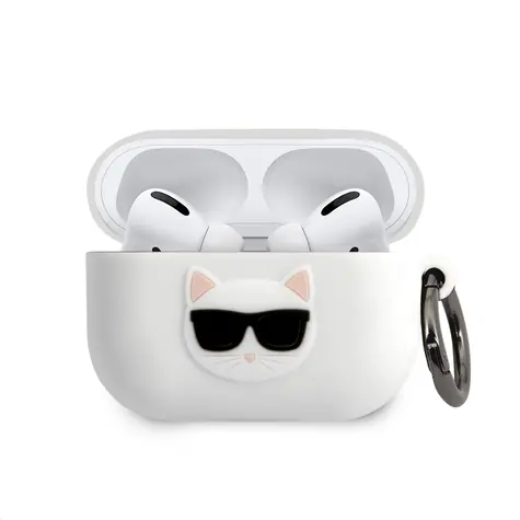Karl Lagerfeld Choupette Head Silikonové Pouzdro pro Apple Airpods Pro bílá