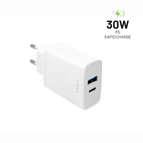 FIXED Síťová nabíječka 30W s USB-C a USB výstupem bílá / podpora PD