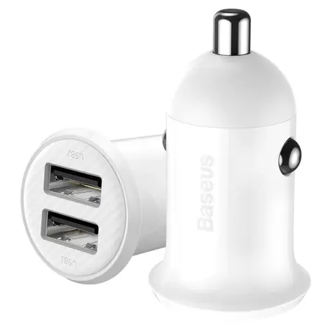 Baseus CCALLP-02 Grain Pro Dual USB nabíječka do auta bílá / 5V / 2.4A / 2x USB-A / do autozapalovače