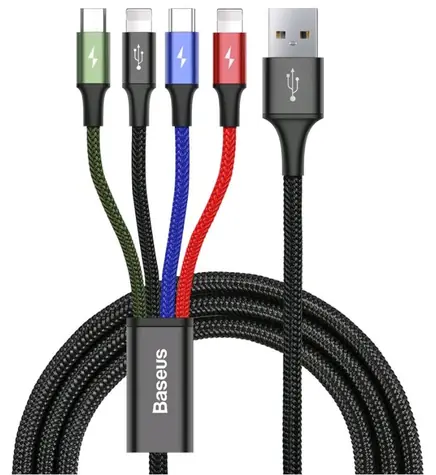 Baseus CA1T4-A01 Fast 4in1 černá / Kabel 2x Lightning / USB-C / MicroUSB 3.5A / 1.2m