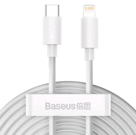 Baseus TZCATLZJ-02 Simple Wisdom bílá / Kabel kit USB-C na Lightning 20W 1.5 m / 2ks