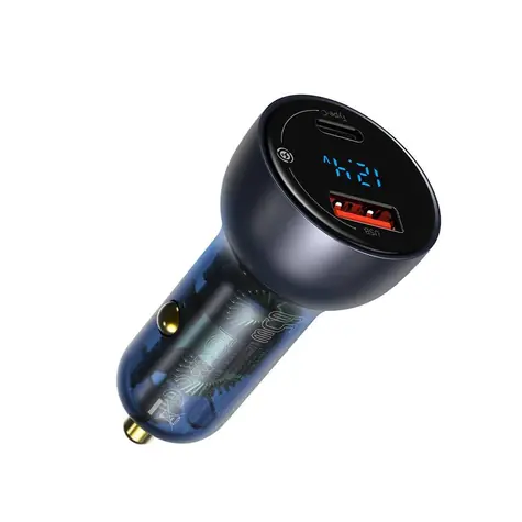 Baseus CCKX-C0G Particular Digital Display Dual USB nabíječka do auta šedá / 65W / 1x USB-A + 1x USB-C / 5A