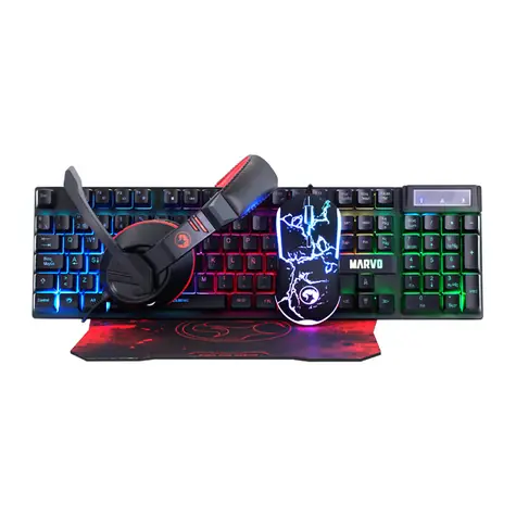 Marvo CM409 černá / herní sada: klávesnice + myš + sluchátka + podložka pod myš / USB / podsvícení / US layout