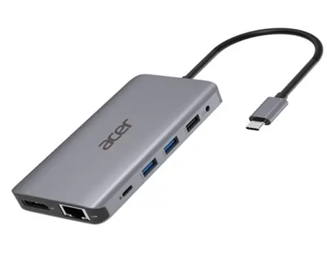 Acer 12v1 Docking station stříbrná / USB-C / 2×USB3.2 / 2×USB2.0 / čtečka 1×SD-TF / 2×HDMI / PD / DP / LAN / 3.5mm
