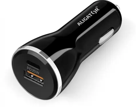 Aligator USB nabíječka do auta černá bílá / USB-C / USB-A / 20W / Power delivery 