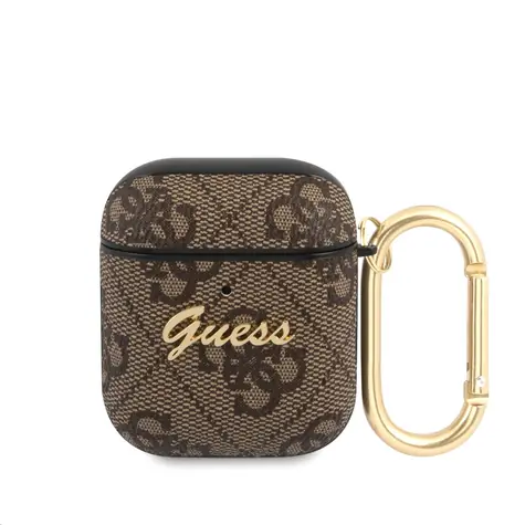 GUESS 4G Script PC&PU Pouzdro pro Apple Airpods 1 & 2 hnědá