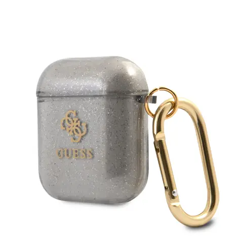 GUESS 4G TPU Glitter Pouzdro pro Apple Airpods 1 & 2 černá