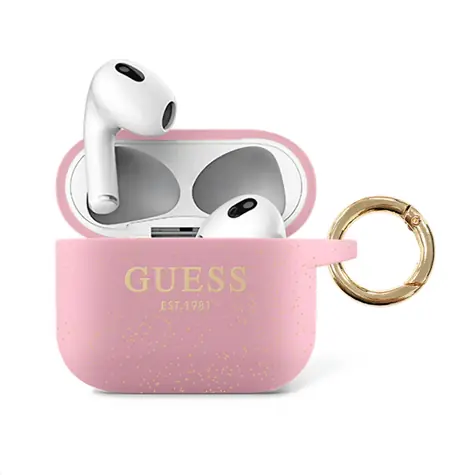 GUESS Glitter Printed Logo Silikonové Pouzdro pro Apple Airpods 3 růžová
