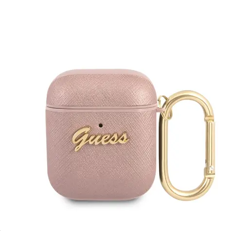 GUESS Saffiano PC&PU Metal Logo Pouzdro pro Apple Airpods 1 & 2 růžová