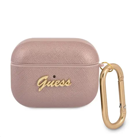 GUESS Saffiano PC&PU Metal Logo Pouzdro pro Apple Airpods Pro růžová