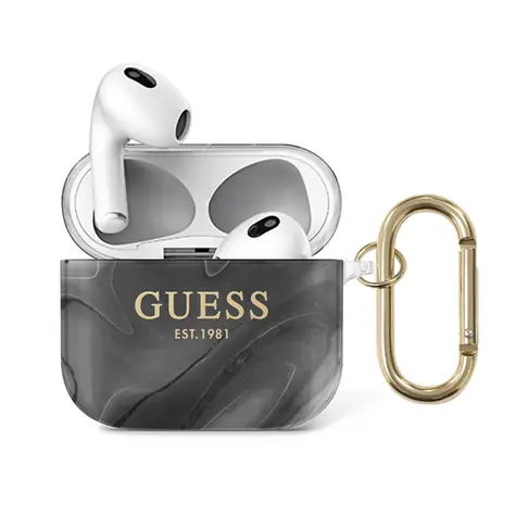 GUESS TPU Shiny Marble Pouzdro pro Apple Airpods 3 černá