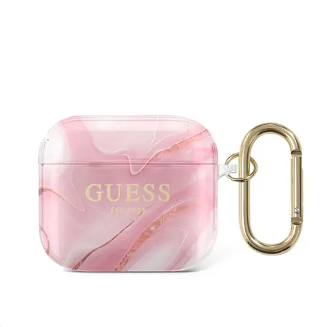 GUESS TPU Shiny Marble Pouzdro pro Apple Airpods 3 růžová