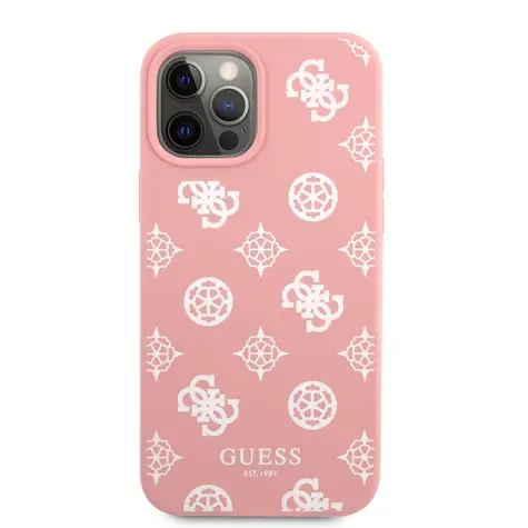GUESS Liquid Silicone White Peony Zadní Kryt pro Apple iPhone 12 Pro Max růžová