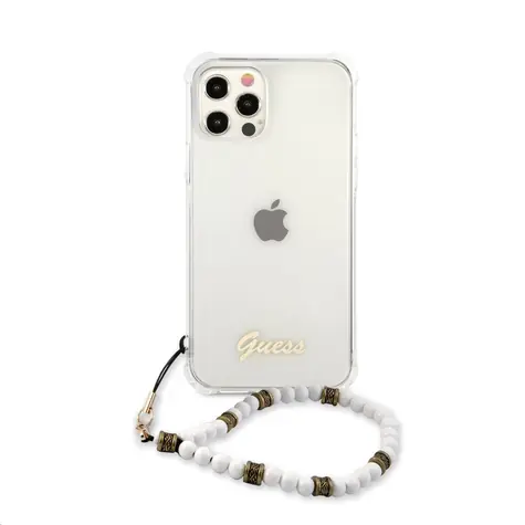 GUESS PC Script and White Pearls Zadní Kryt pro Apple iPhone 12 Pro Max transparentní