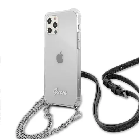 GUESS PC Silver 4G Chain and Script Zadní Kryt pro Apple iPhone 12 Pro Max transparentní