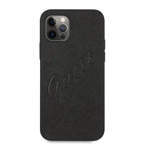 GUESS PU Saffiano Vintage Script Zadní Kryt pro Apple iPhone 12 Pro Max černá