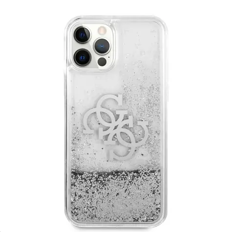 GUESS TPU Big 4G Liquid Glitter Silver Zadní Kryt pro Apple iPhone 12 Pro Max transparentní
